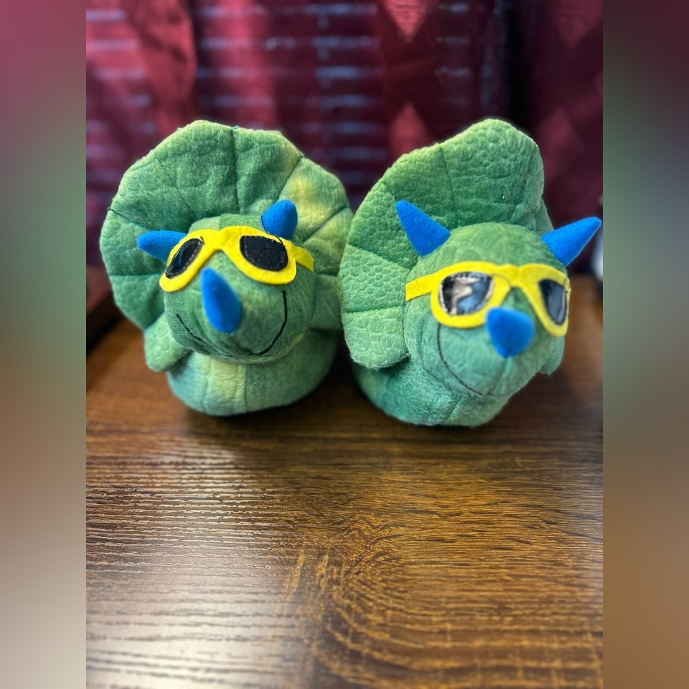 NWOT Lily & Dan Toddler/Kids Triceratops Dinosaur Slippers w/ Sunglasses